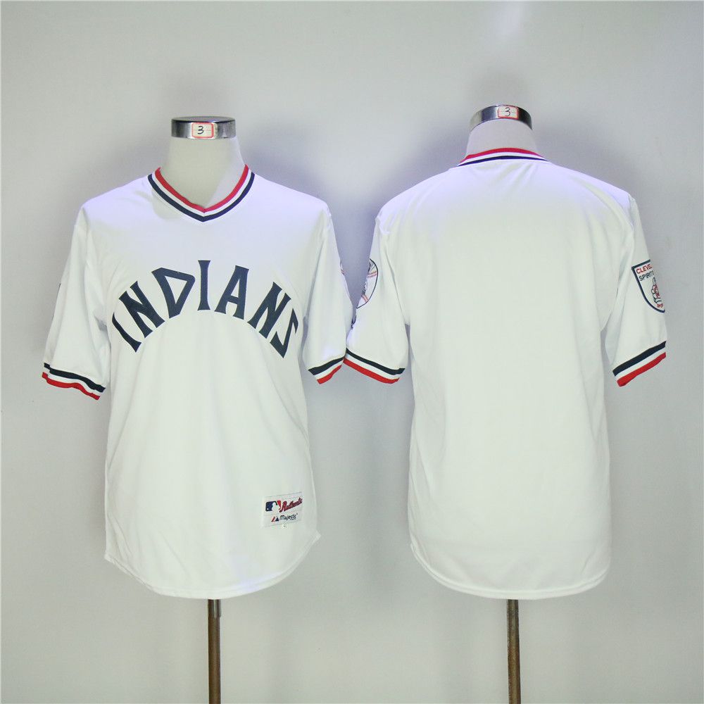 Men Cleveland Indians Blank White Throwback MLB Jerseys->cleveland indians->MLB Jersey